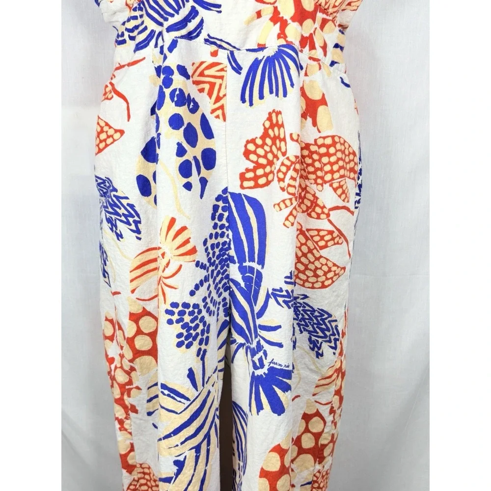Farm Rio Mixed Lobsters Jumpsuit Womens L Halter Open Back Tropical Linen - Picture 5 of 16